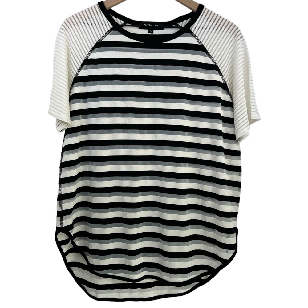 Grayson Women Slouchy Short Sleeve Semi Sheer Pull Over Top Large Stripe